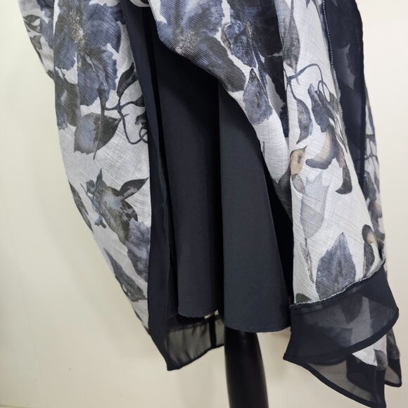 Adrianna Papell Black & Gray Floral Sleeveless Midi Dress Sz 14 Asymmetrical Hem - Picture 10 of 14